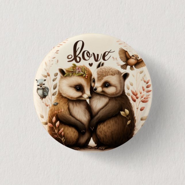  hedgehogs in love   3 cm round badge (Front)