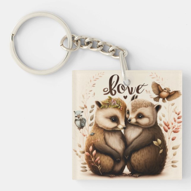  hedgehogs in love    key ring (Front)