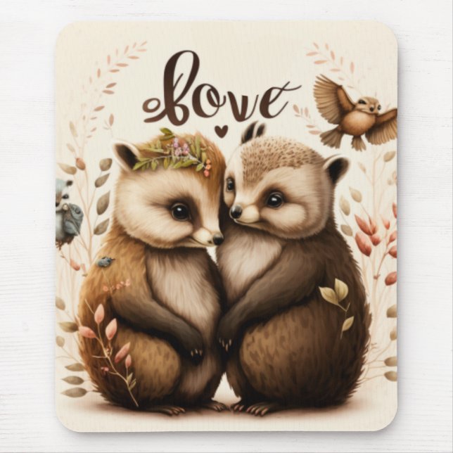  hedgehogs in love mouse mat (Front)