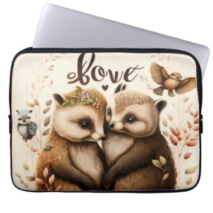  hedgehogs in love  poster laptop sleeve
