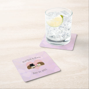 Hedgehogs in Love Square Paper Coaster