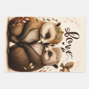 hedgehogs in love wrapping paper sheet