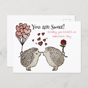 Hedgehogs Kissing Valentine's Love Holiday Postcard