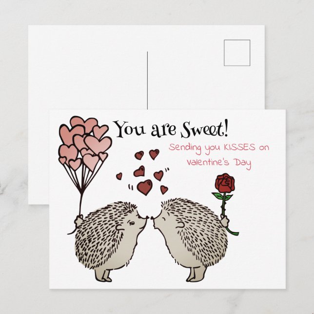 Hedgehogs Kissing Valentine's Love Holiday Postcard (Front/Back)