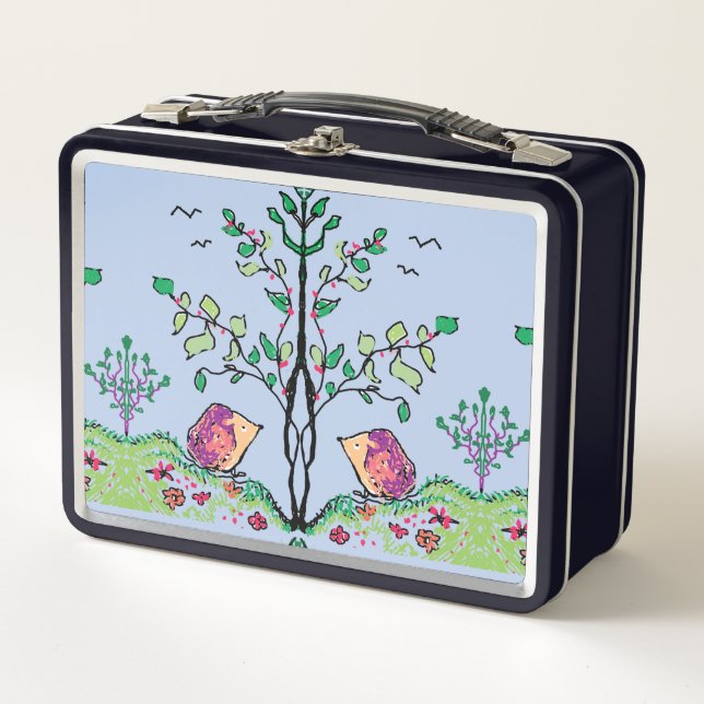Hedgehogs on Sky Blue Lunch & Fun Box (Front)