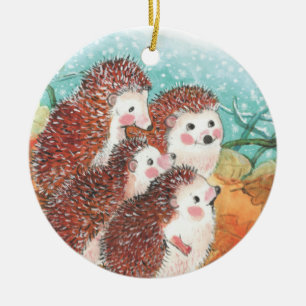 Hedgehogs talking to each other Illustration Ceramic Tree Decoration