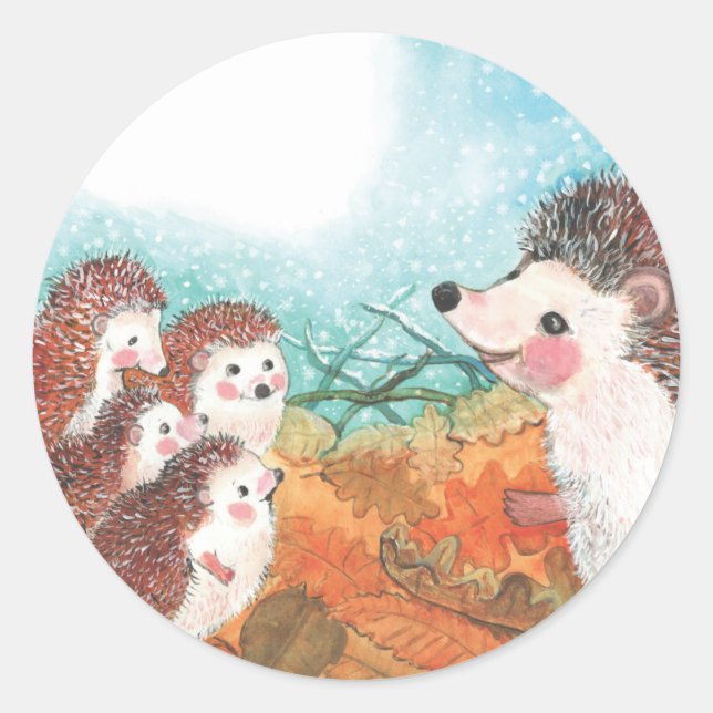 Hedgehogs talking to each other Illustration  Classic Round Sticker (Front)