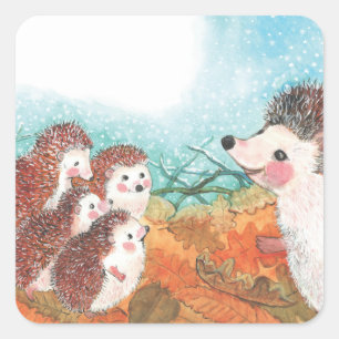 Hedgehogs talking to each other Illustration Square Sticker