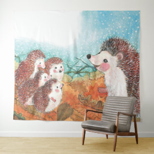 Hedgehogs talking to each other Illustration  Tapestry