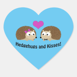 Hedgehugs and Kisses cute hedgehog couple Heart Sticker