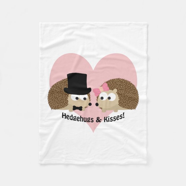 Hedgehugs and Kisses Hedgehog Couple Fleece Blanket (Front)