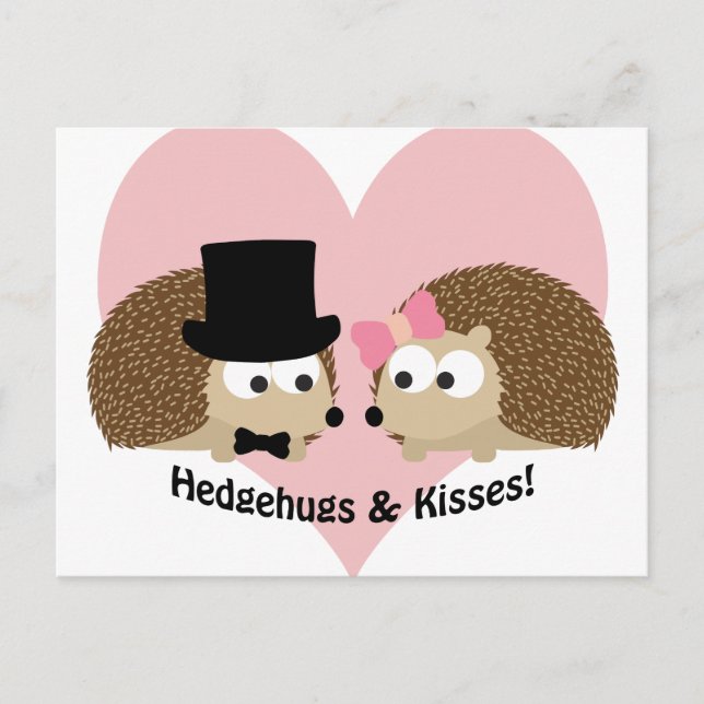 Hedgehugs and Kisses Hedgehog Couple Postcard (Front)