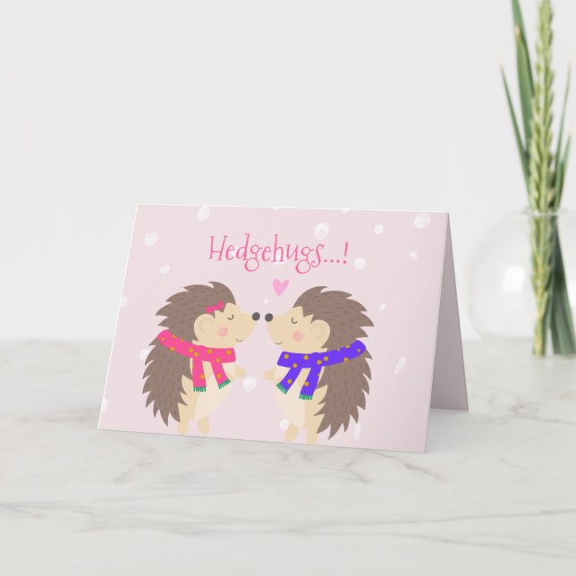 Hedgehugs! Cute Hedgehog Valentine's Day Holiday Card (Front)