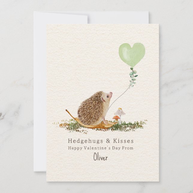 Hedgehugs Kisses Green Photo Hedgehog Valentine Card (Front)