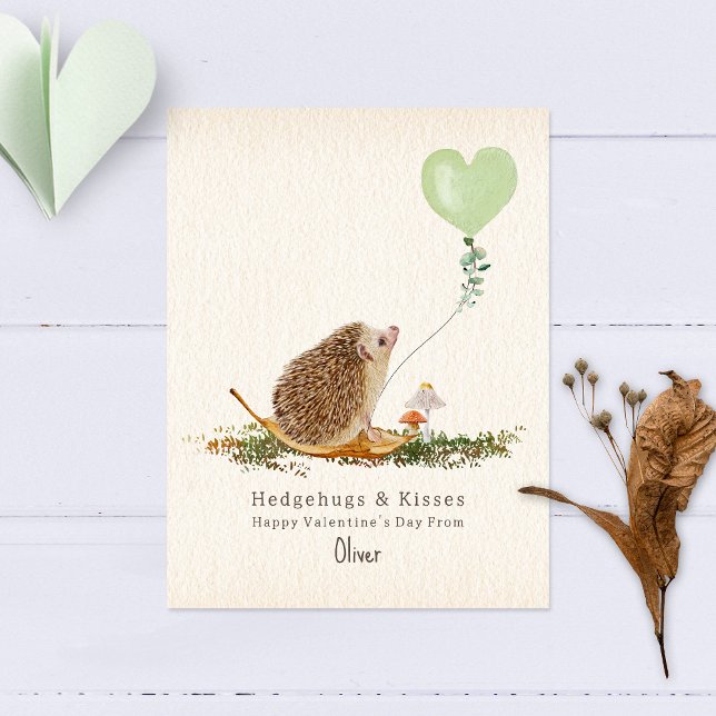 Hedgehugs & Kisses Hedgehog Classroom Valentine Postcard (Creator Uploaded)