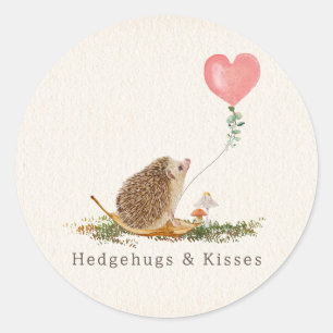 Hedgehugs & Kisses Hedgehog Pink Balloon Valentine Classic Round Sticker