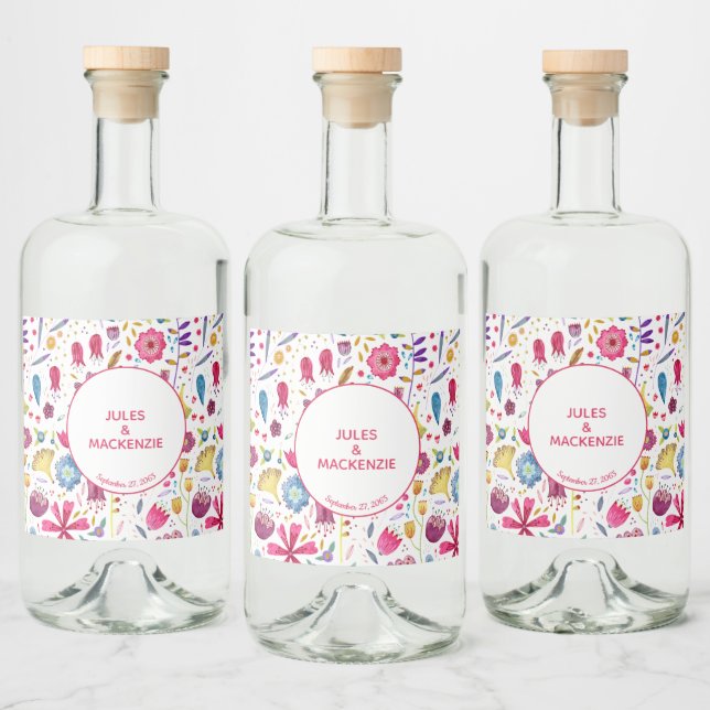 Hedgerow Flowers Watercolor Modern Liquor Bottle Label (Bottles)