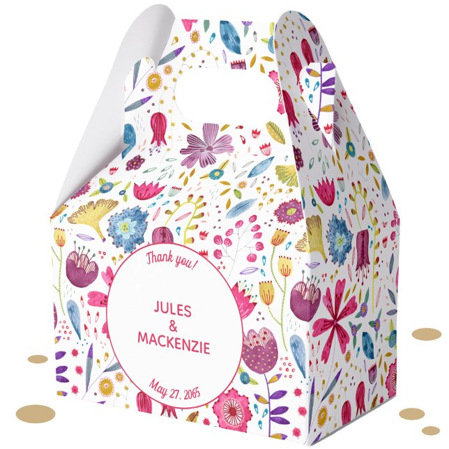 Hedgerow Flowers Watercolor Wedding Favour Box (Floral watercolor wedding favor box)