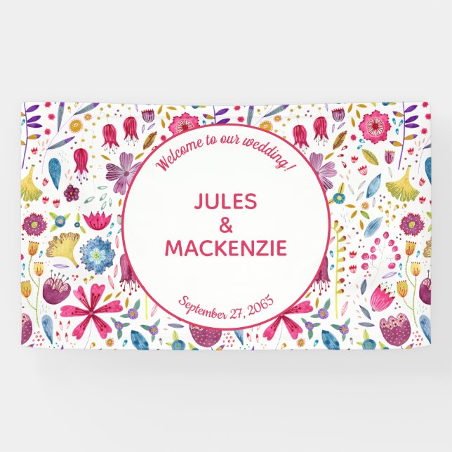 Hedgerow Wild Flowers Watercolor Wedding Banner (Horizontal)