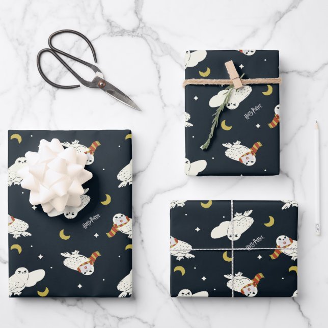 Hedwig Nighttime Moonlight Pattern Wrapping Paper Sheet (Front)
