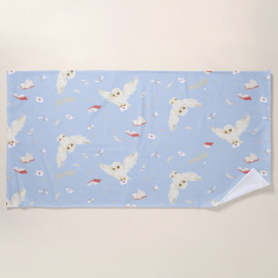 Hedwig Owl Post Letters and Books Pattern Beach Towel