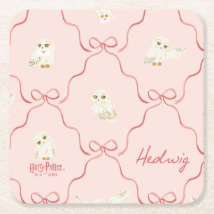 Hedwig Pink Ribbon Pattern Square Paper Coaster