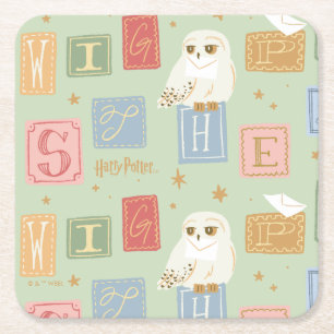 Hedwig Post Letter Block Pattern Square Paper Coaster