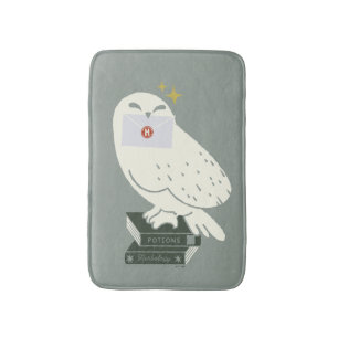 Hedwig With Letter Whimsical Drawing Bath Mat