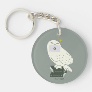 Hedwig With Letter Whimsical Drawing Key Ring