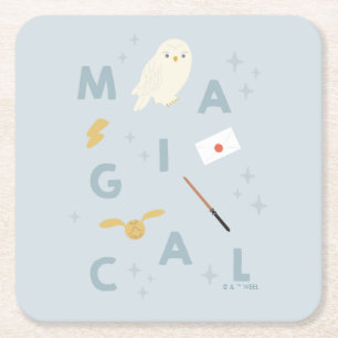 Hedwigh "Magical" Typography Graphic Square Paper Coaster