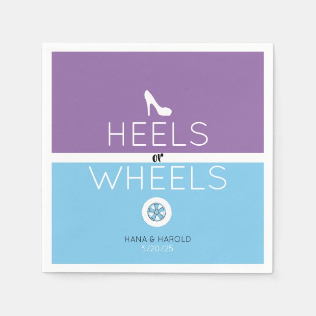 Heel or Wheels | Purple and Blue Gender Reveal Napkin (Front)