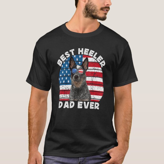 Heeler Dad For Men American Flag Blue Australian C T-Shirt (Front)