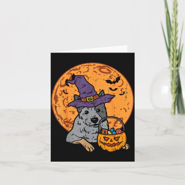 Heeler Witch Hat Moon Jack O Lantern Halloween Card (Front)