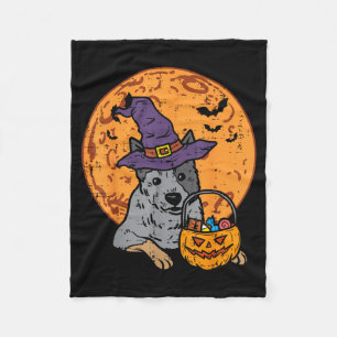 Heeler Witch Hat Moon Jack O Lantern Halloween Fleece Blanket