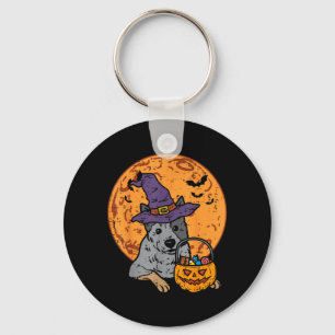 Heeler Witch Hat Moon Jack O Lantern Halloween Key Ring