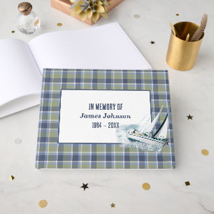 Heeling Sailboat On Plaid For Memoral Service Guest Book