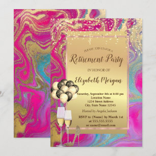 Heels,Ballons,Colourful Marble Retirement Party Invitation