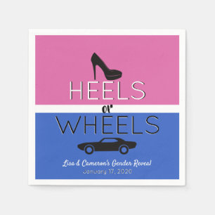 Heels or Wheels{Car} Black Pink Blue Gender Reveal Napkin