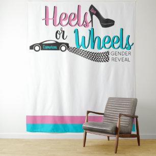 Heels or Wheels Gender Reveal Pink Blue Photo Tapestry