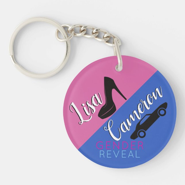 Heels or Wheels| Pink & Blue Gender Reveal Key Ring (Front)
