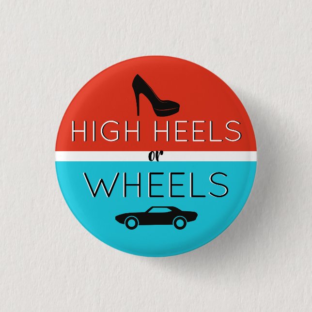 Heels or Wheels Red & Blue Gender Reveal  3 Cm Round Badge (Front)