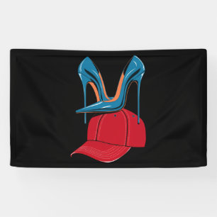 Heels stepping on Red MAGA Hat Election 2024 Banner