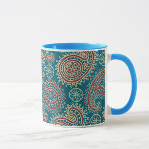 Heffalump Red Blue Beige Paisley Ringer Coffee Mug