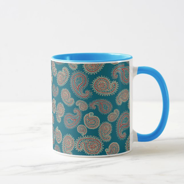 Heffalump Red Blue Beige Paisley Ringer Coffee Mug (Right)