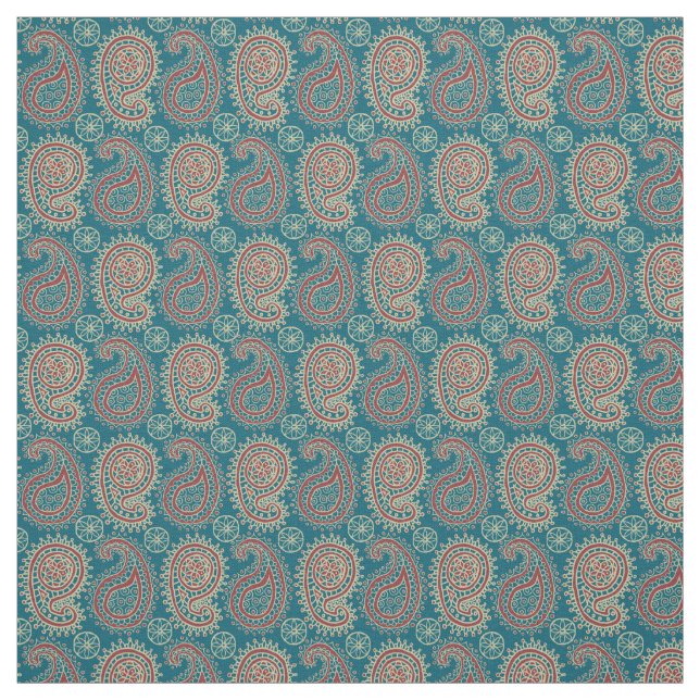 Heffalumps Red Blue Beige Paisley Pattern Fabric (Swatch)