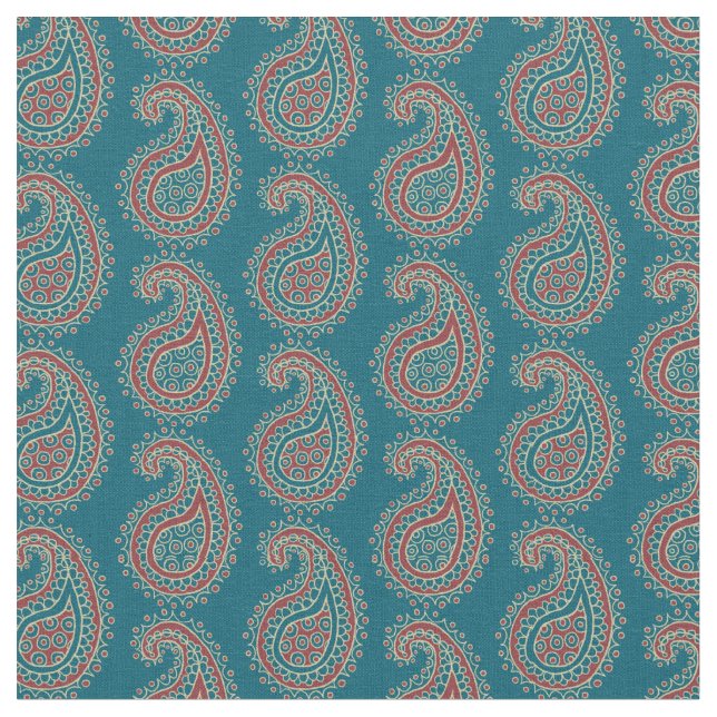 Heffalumps Red Blue Beige Paisley Pattern Fabric (Close Up)