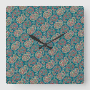 Heffalumps Red Blue Beige Paisley Wall Clock