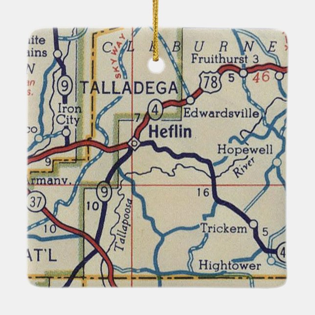 Heflin AL Vintage Map Ceramic Ornament (Back)