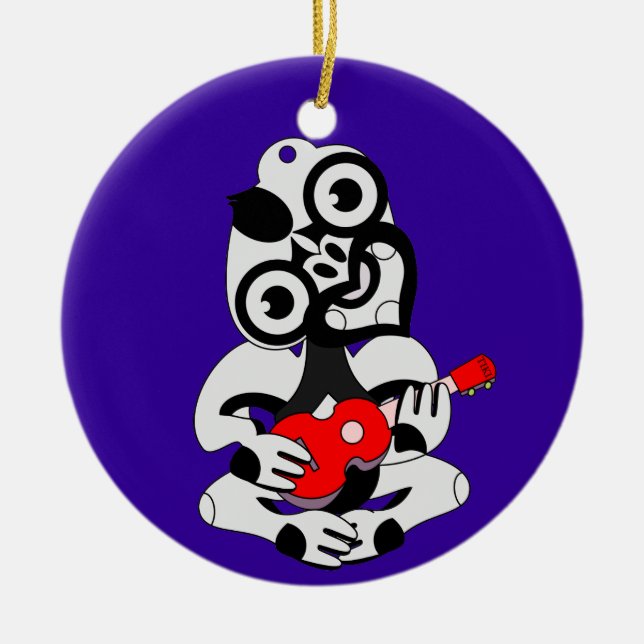 Hei Tiki playing ukelele Ceramic Tree Decoration (Front)