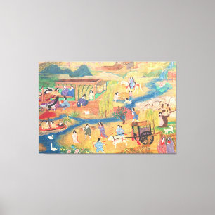 Heian Courtyard Scene: Tales from a Gilded Scroll Canvas Print